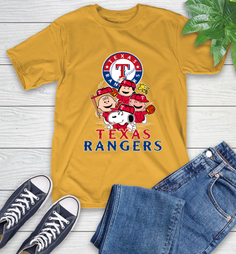 MLB Texas Rangers Snoopy Charlie Brown Woodstock The Peanuts Movie Baseball T Shirt T-Shirt 2