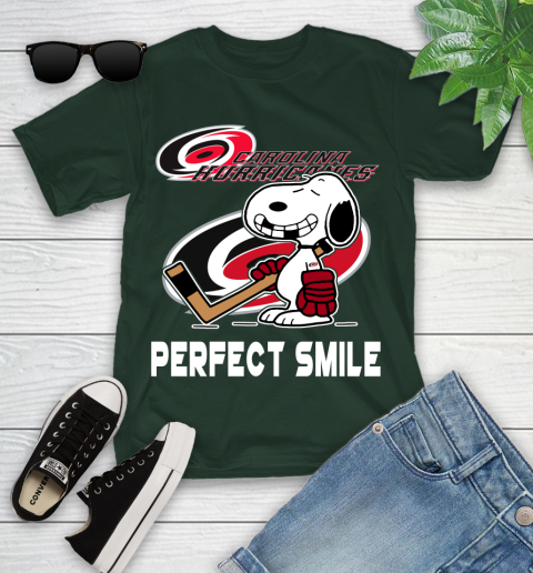 NHL Carolina Hurricanes Snoopy Perfect Smile The Peanuts Movie Hockey T Shirt Youth T-Shirt 5