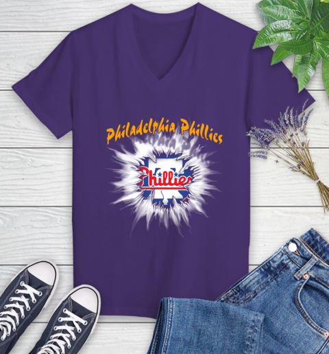 Philadelphia Phillies MLB Baseball Adoring Fan Rip Sports Women's V-Neck T-Shirt 3