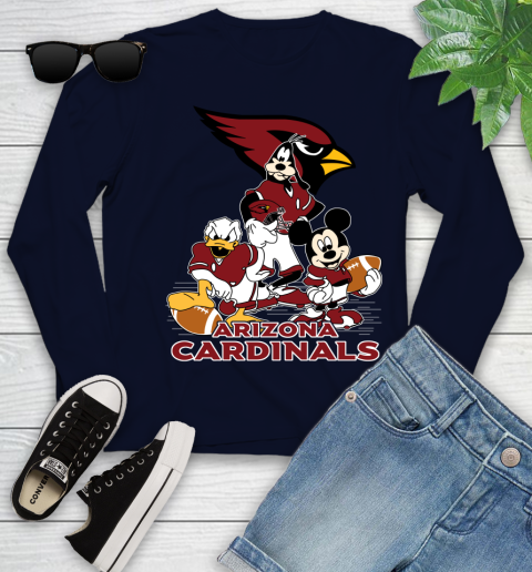 NFL Arizona Cardinals Mickey Mouse Donald Duck Goofy Football Shirt Youth Long Sleeve 2