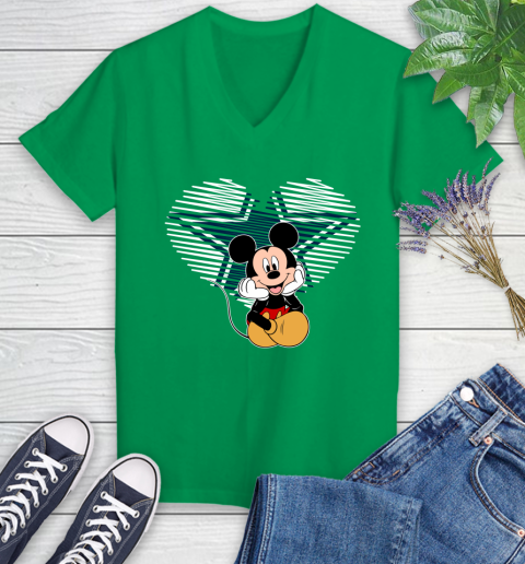 NFL Dallas Cowboys The Heart Mickey Mouse Disney Football T Shirt_000 Women's V-Neck T-Shirt 5