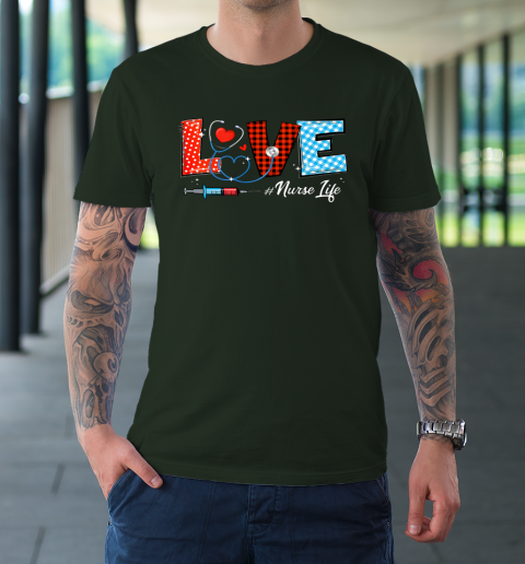 Love Nurselife Valentine Nurse Leopard Print Plaid Heart T-Shirt 3