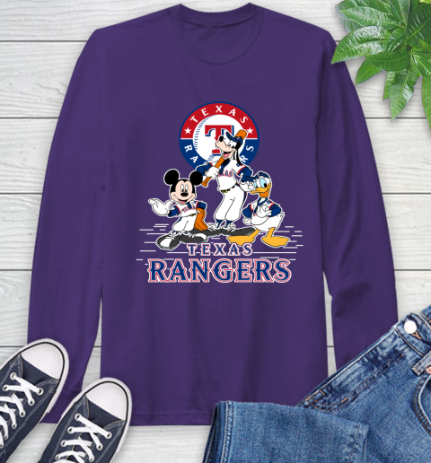 MLB Texas Rangers Mickey Mouse Donald Duck Goofy Baseball T Shirt Long Sleeve T-Shirt 5