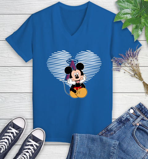 MLB Los Angeles Angels The Heart Mickey Mouse Disney Baseball T Shirt_000 Women's V-Neck T-Shirt 10