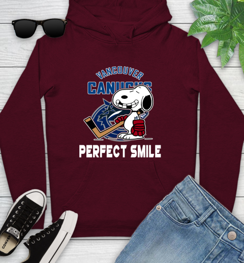 NHL Vancouver Canucks Snoopy Perfect Smile The Peanuts Movie Hockey T Shirt Youth Hoodie 7