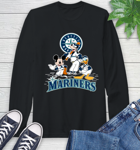 MLB Seattle Mariners Mickey Mouse Donald Duck Goofy Baseball T Shirt Long Sleeve T-Shirt