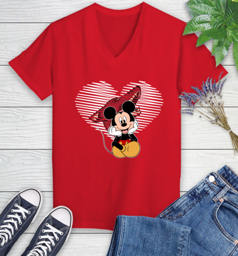 NHL Arizona Coyotes The Heart Mickey Mouse Disney Hockey Women's V-Neck T-Shirt 11