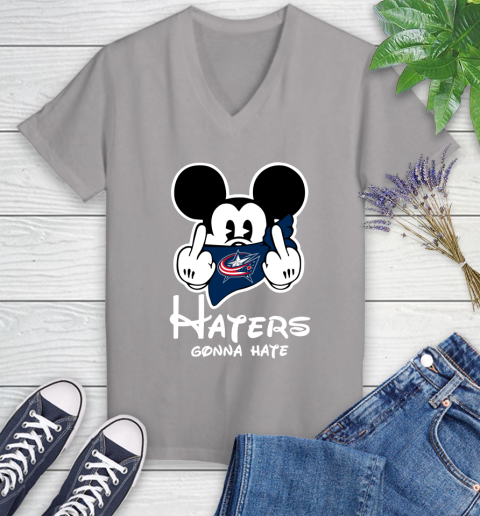 NHL Columbus Blue Jackets Haters Gonna Hate Mickey Mouse Disney Hockey T Shirt Women's V-Neck T-Shirt 4