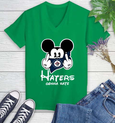 NHL Winnipeg Jets Haters Gonna Hate Mickey Mouse Disney Hockey T Shirt Women's V-Neck T-Shirt 5