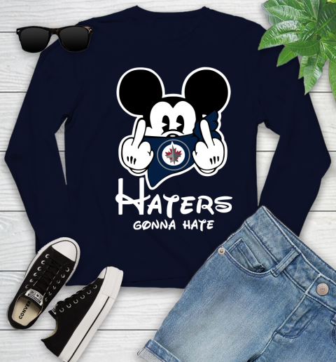 NHL Winnipeg Jets Haters Gonna Hate Mickey Mouse Disney Hockey T Shirt Youth Long Sleeve 2