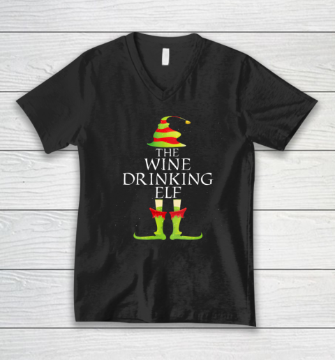 Wine Drinking Elf Matching Family Group Christmas Pajama V-Neck T-Shirt