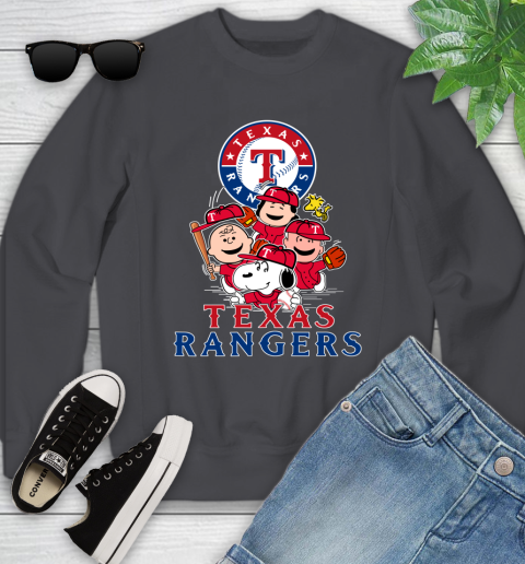 MLB Texas Rangers Snoopy Charlie Brown Woodstock The Peanuts Movie Baseball T Shirt Youth Sweatshirt 5