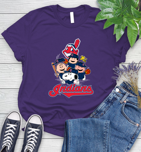 MLB Cleveland Indians Snoopy Charlie Brown Woodstock The Peanuts Movie Baseball T Shirt_000 Women's T-Shirt 4