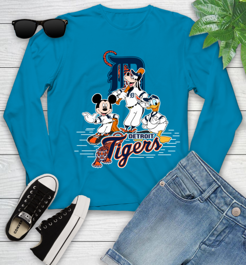 MLB Detroit Tigers Mickey Mouse Donald Duck Goofy Baseball T Shirt Youth Long Sleeve 8