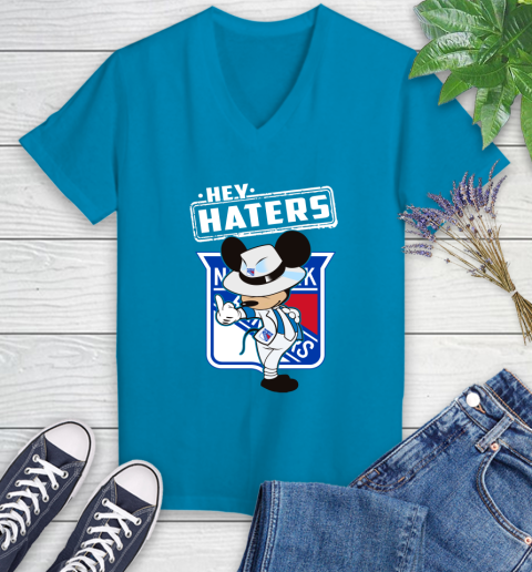 NHL Hey Haters Mickey Hockey Sports New York Rangers Women's V-Neck T-Shirt 7