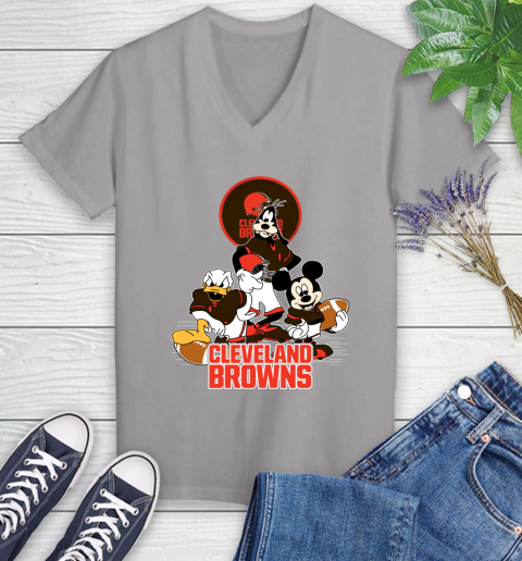 NFL Cleveland Browns Mickey Mouse Donald Duck Goofy Football Shirt Women's V-Neck T-Shirt 4