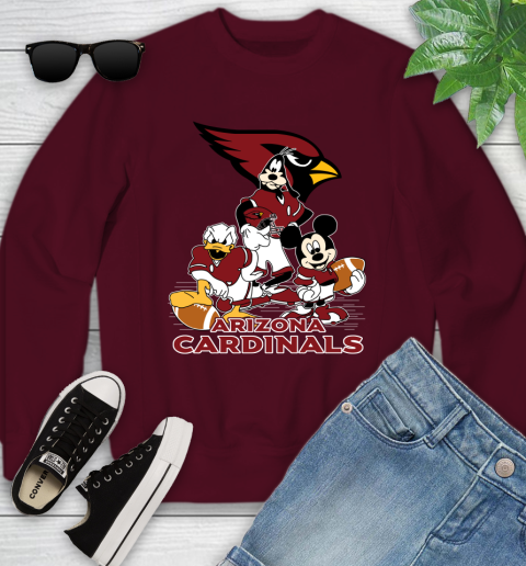 NFL Arizona Cardinals Mickey Mouse Donald Duck Goofy Football Shirt Youth Sweatshirt 4