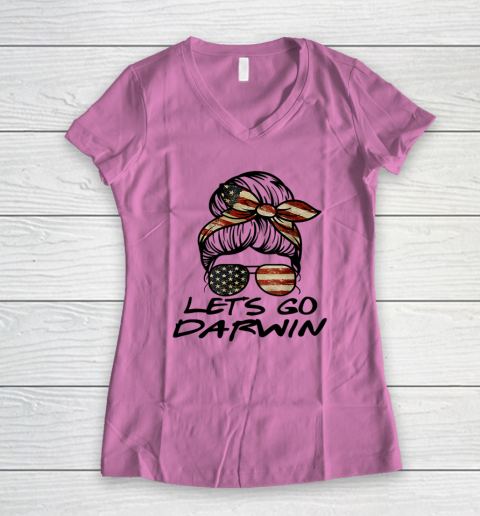 Lets Go Darwin Us Flag Sarcastic Women's V-Neck T-Shirt 5