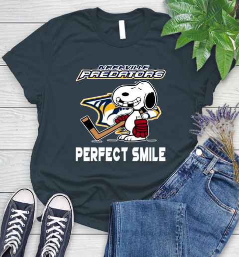 NHL Nashville Predators Snoopy Perfect Smile The Peanuts Movie Hockey T Shirt Women's T-Shirt 11