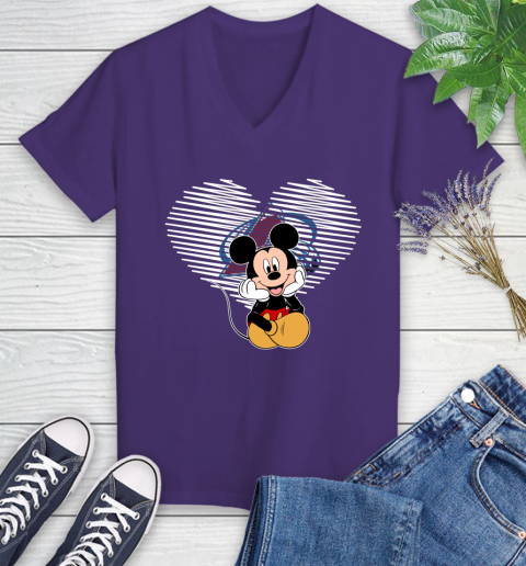 NHL Colorado Avalanche Carolina Hurricanes The Heart Mickey Mouse Disney Hockey Women's V-Neck T-Shirt 3