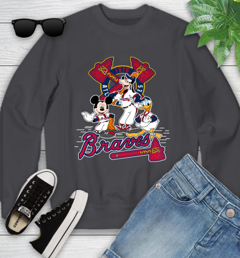MLB Atlanta Braves Mickey Mouse Donald Duck Goofy Baseball T Shirt Youth Sweatshirt 5