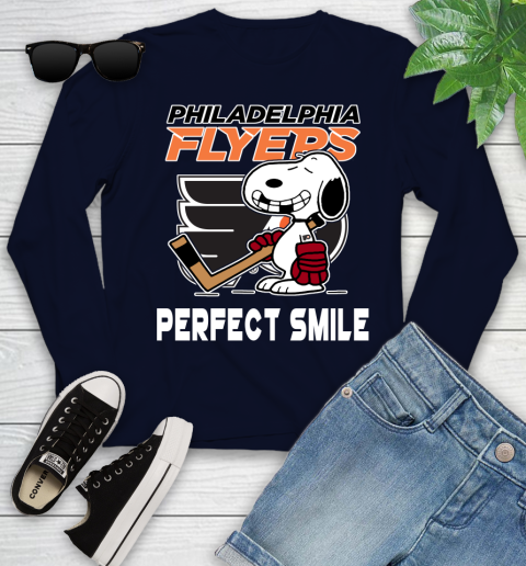 NHL Philadelphia Flyers Snoopy Perfect Smile The Peanuts Movie Hockey T Shirt Youth Long Sleeve 2