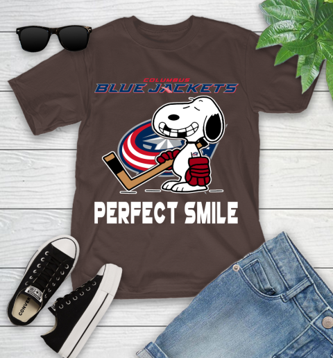 NHL Columbus Blue Jackets Snoopy Perfect Smile The Peanuts Movie Hockey T Shirt Youth T-Shirt 7