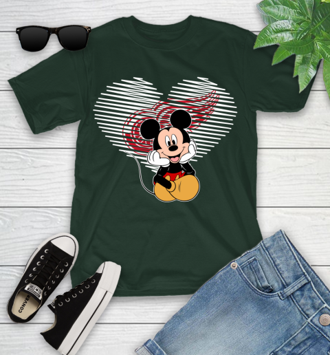 NHL Detroit Red Wings The Heart Mickey Mouse Disney Hockey Youth T-Shirt 5