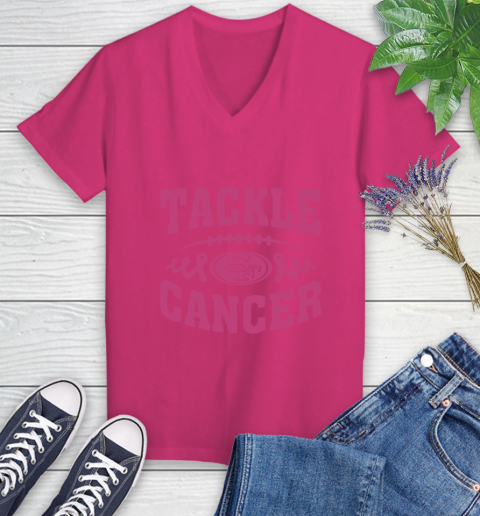 San Francisco 49ers Tackle Breast Cancer Women's V-Neck T-Shirt 9