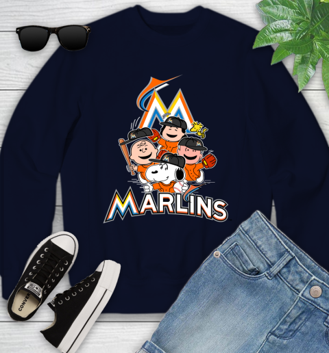MLB Miami Marlins Snoopy Charlie Brown Woodstock The Peanuts Movie Baseball T Shirt Youth Sweatshirt 2