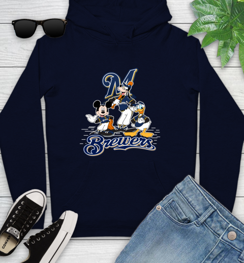 MLB Milwaukee Brewers Mickey Mouse Donald Duck Goofy Baseball T Shirt Youth Hoodie 3