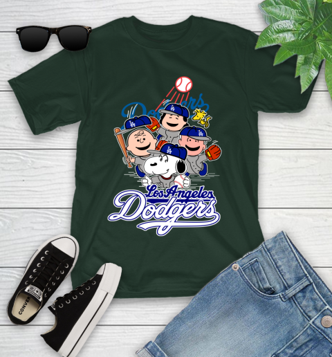 MLB Los Angeles Dodgers Snoopy Charlie Brown Woodstock The Peanuts Movie Baseball T Shirt_000 Youth T-Shirt 5