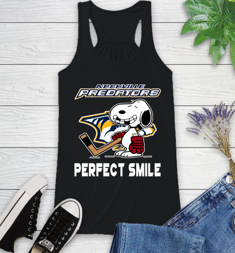 NHL Nashville Predators Snoopy Perfect Smile The Peanuts Movie Hockey T Shirt Racerback Tank