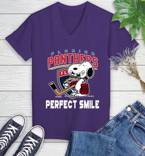 NHL Florida Panthers Snoopy Perfect Smile The Peanuts Movie Hockey T Shirt Women's V-Neck T-Shirt 3