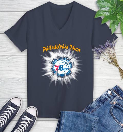 Philadelphia 76ers NBA Basketball Rip Sports Women's V-Neck T-Shirt 12