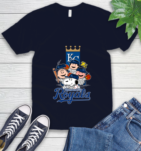 MLB Kansas City Royals Snoopy Charlie Brown Woodstock The Peanuts Movie Baseball T Shirt_000 V-Neck T-Shirt 2