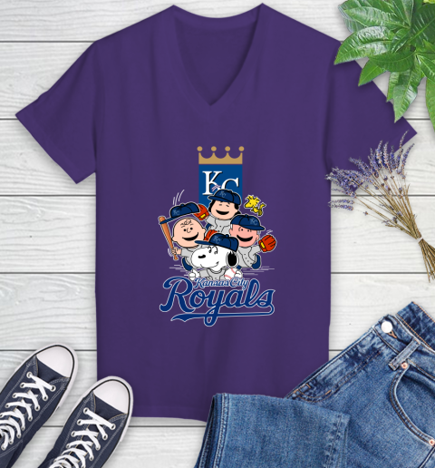 MLB Kansas City Royals Snoopy Charlie Brown Woodstock The Peanuts Movie Baseball T Shirt_000 Women's V-Neck T-Shirt 3