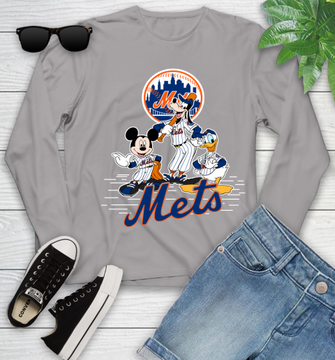 MLB New York Mets Mickey Mouse Donald Duck Goofy Baseball T Shirt Youth Long Sleeve 5