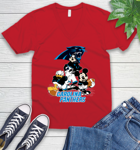 NFL Carolina Panthers Mickey Mouse Donald Duck Goofy Football Shirt V-Neck T-Shirt 6