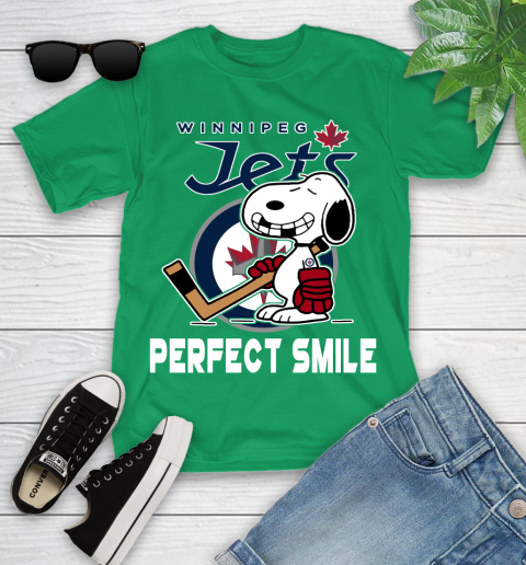 NHL Winnipeg Jets Snoopy Perfect Smile The Peanuts Movie Hockey T Shirt Youth T-Shirt 8