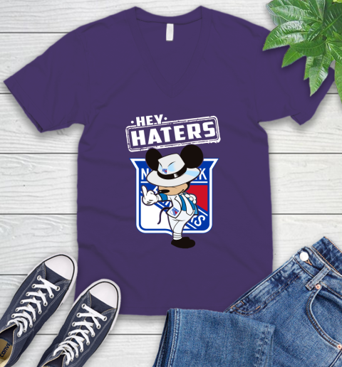 NHL Hey Haters Mickey Hockey Sports New York Rangers V-Neck T-Shirt 9