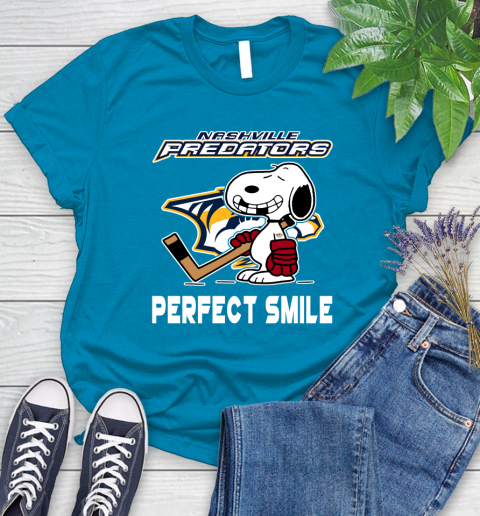 NHL Nashville Predators Snoopy Perfect Smile The Peanuts Movie Hockey T Shirt Women's T-Shirt 10