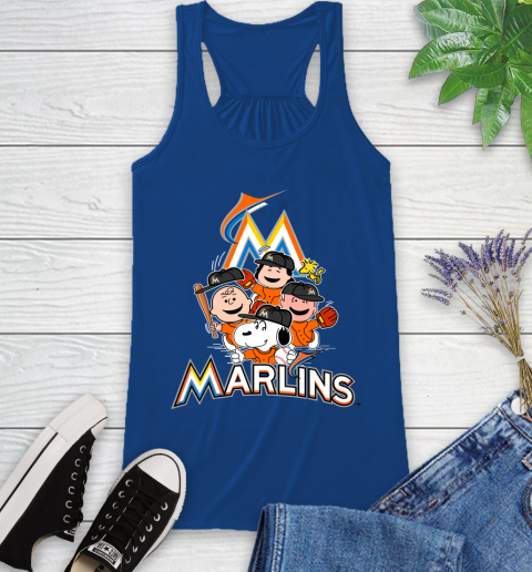MLB Miami Marlins Snoopy Charlie Brown Woodstock The Peanuts Movie Baseball T Shirt Racerback Tank 8