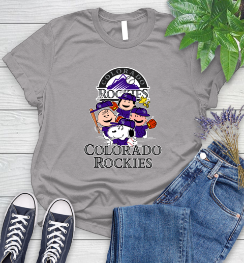 MLB Colorado Rockies Snoopy Charlie Brown Woodstock The Peanuts Movie Baseball T Shirt_000 Women's T-Shirt 5