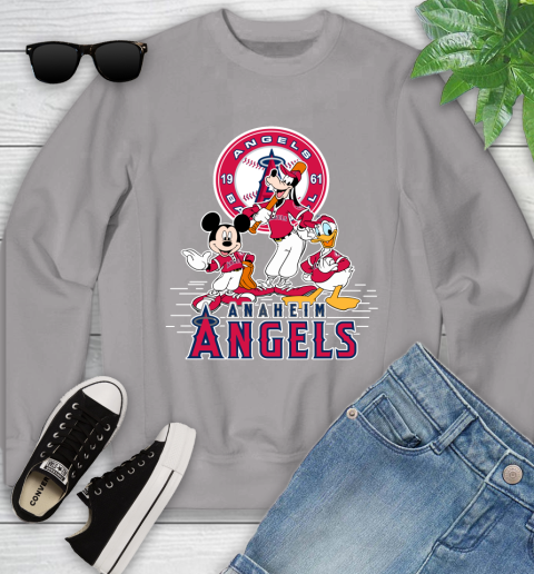 MLB Los Angeles Angels Mickey Mouse Donald Duck Goofy Baseball T Shirt Youth Sweatshirt 3
