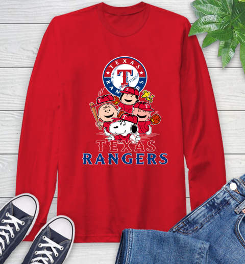 MLB Texas Rangers Snoopy Charlie Brown Woodstock The Peanuts Movie Baseball T Shirt Long Sleeve T-Shirt 11