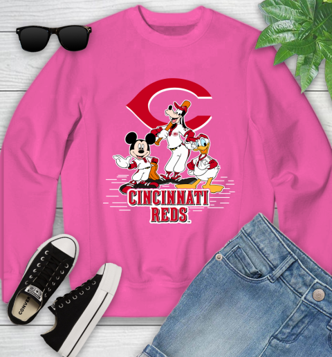 MLB Cincinnati Reds Mickey Mouse Donald Duck Goofy Baseball T Shirt Youth Sweatshirt 6