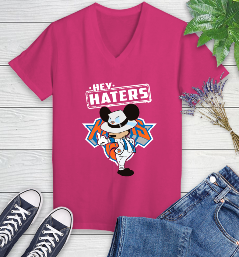 NBA Hey Haters Mickey Basketball Sports Oklahoma City Thunder Women's V-Neck T-Shirt 9
