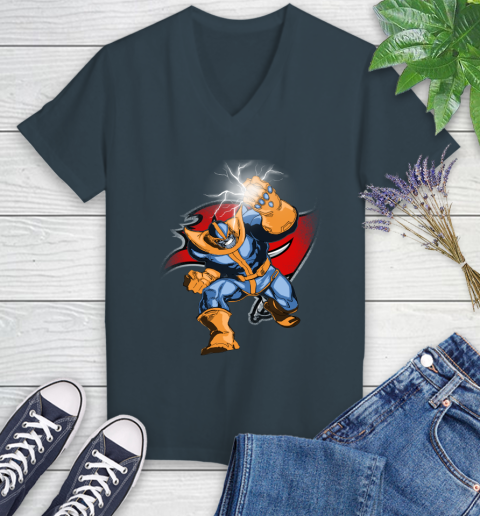 Tampa Bay Buccaneers NFL Football Thanos Avengers Infinity War Marvel Women's V-Neck T-Shirt 8