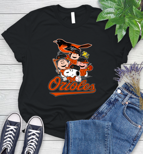 MLB Baltimore Orioles Snoopy Charlie Brown Woodstock The Peanuts Movie Baseball T Shirt_000 Women's T-Shirt